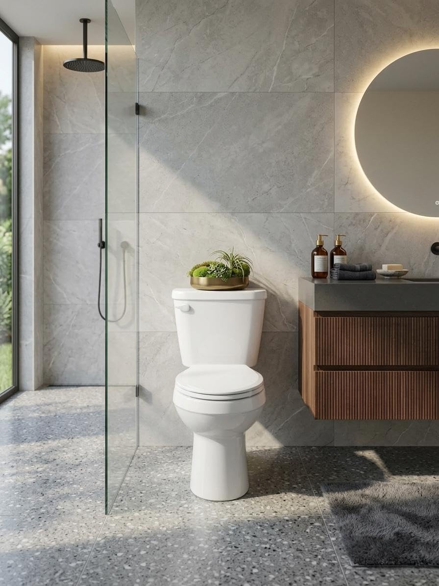 17' Round Two-Piece Toilet with Slow-Close PP Seat – Upgraded Power Flush, Single Side Handle, Includes Tank & Complete Installation Kit – Great for Guest Bathroom or Basement