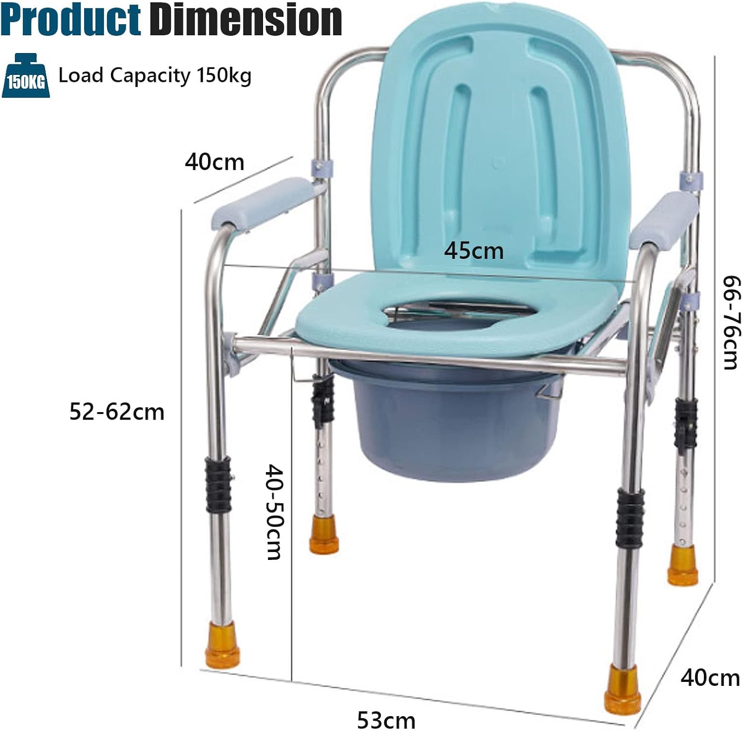 Stand Alone Raised Toilet Seat 330lbs - Heavy Duty Medical Homecare Commode Chair, Height Adjustable Legs, Bathroom Assist Frame for Elderly, Handicap, Disabled