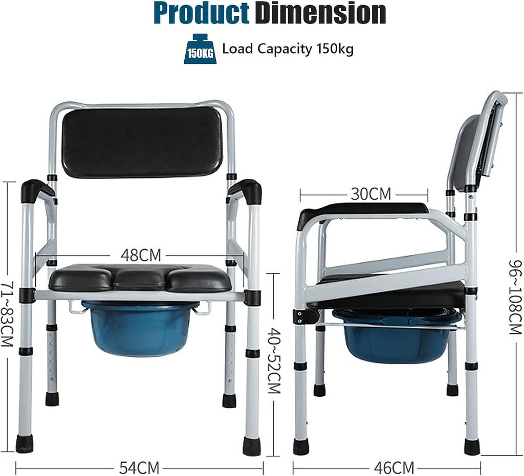 Raised Toilet Seat with Handles and Back, Bedside Commode Chair 6-Gears Height Adjustable Heavy Duty Shower Chair for Adults, Senior, Elderly,Handicap, Disabled