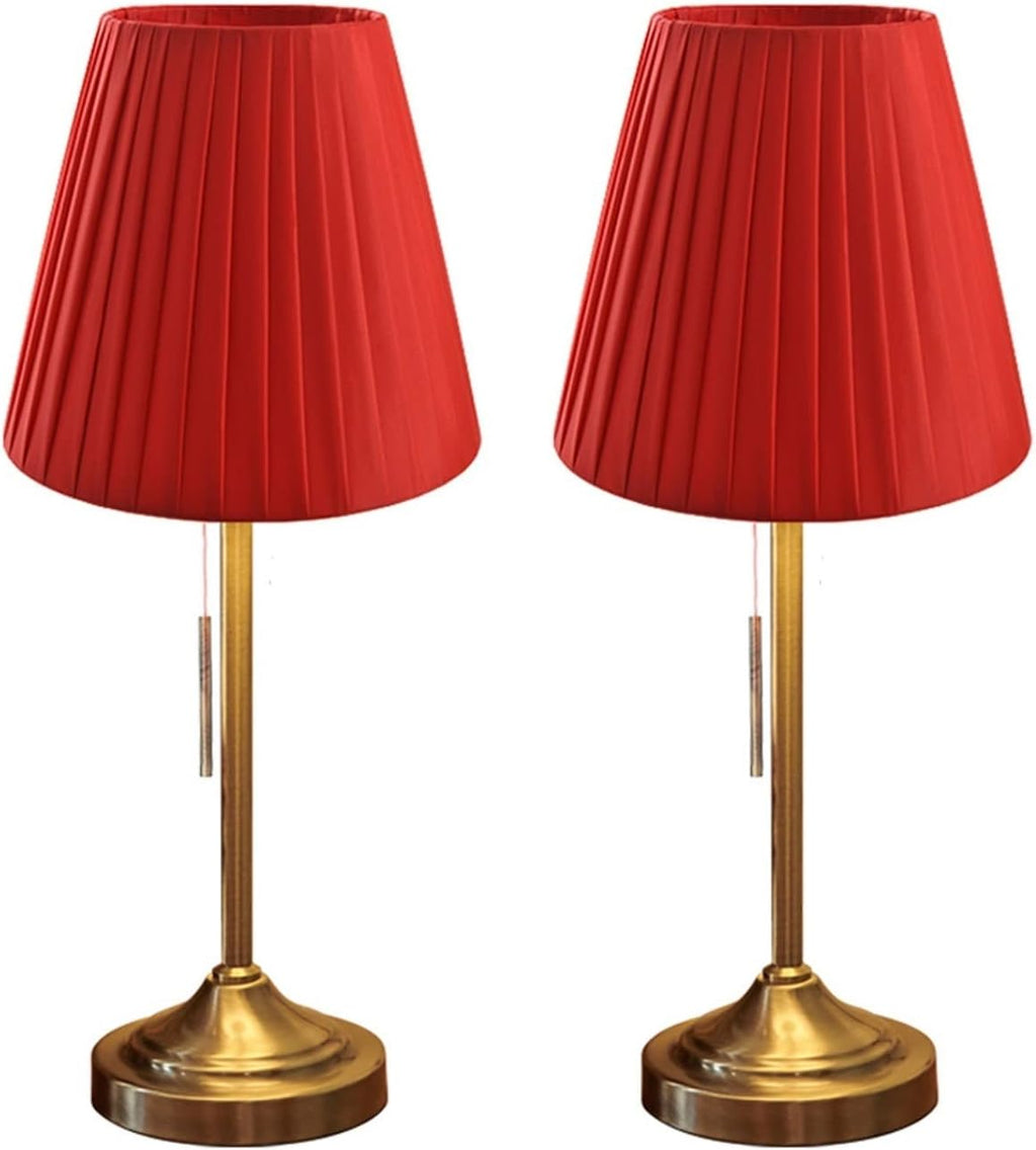 Desk Lamp Table Lamp Set of 2 for Bedroom Living Room Office Bedside Antique Brass Finish Basic Table Lamp with Fabric Shade, Red Eye-Caring Desk Light