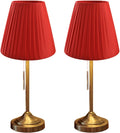 LED Desk Lamp Table Lamp Set of 2 for Bedroom Living Room Office Bedside Antique Brass Finish Basic Table Lamp with Fabric Shade, Red Table Lamp Reading Lamp