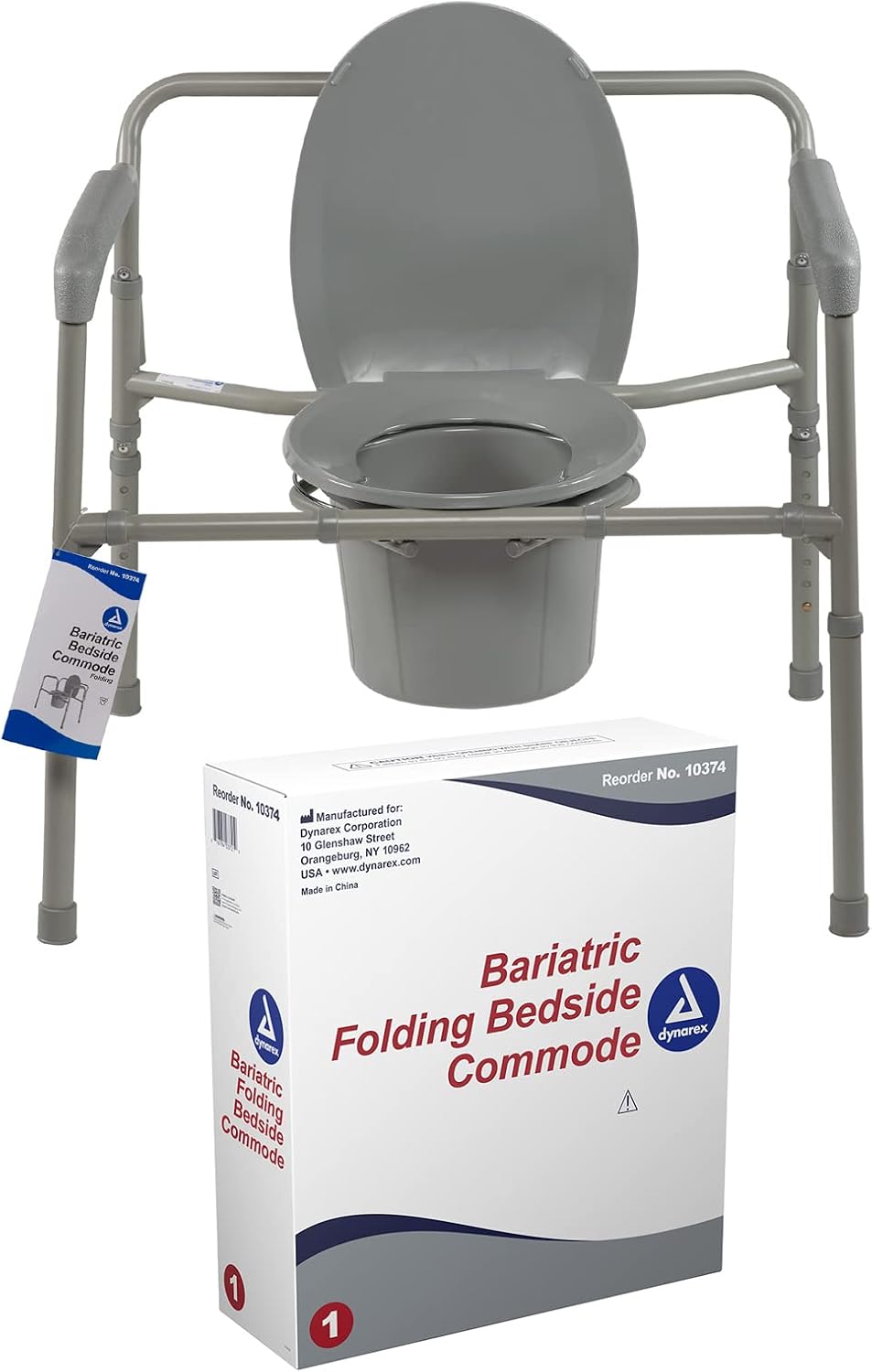 Dynarex Bariatric Folding Bedside Commode, 3 in 1 Portable Toilet Chair, Raised Toilet Seat and Toilet Safety Rail, 1 Commode