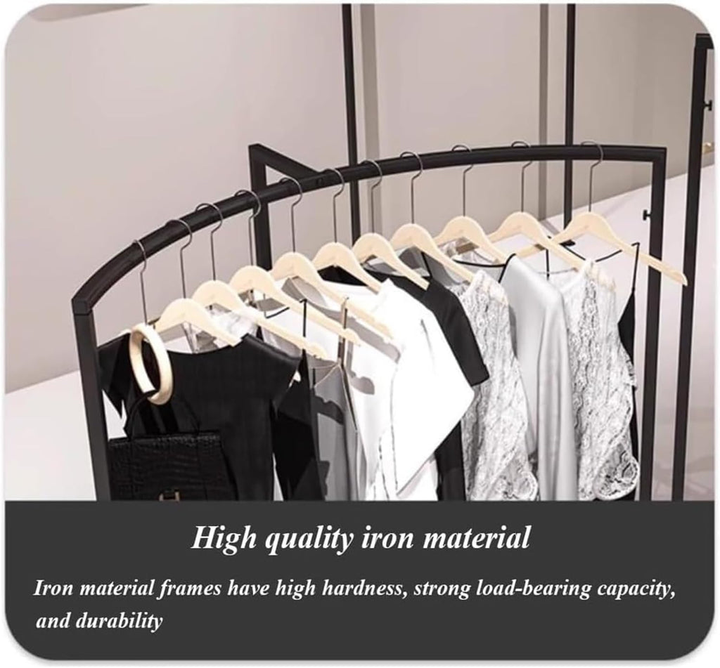 Garment Rack Clothing Display Rack - Half Round Floor Standing Clothes Rail for Retail Stores - Durable Black Curved Combination Design - Ideal for Organizing Clothing
