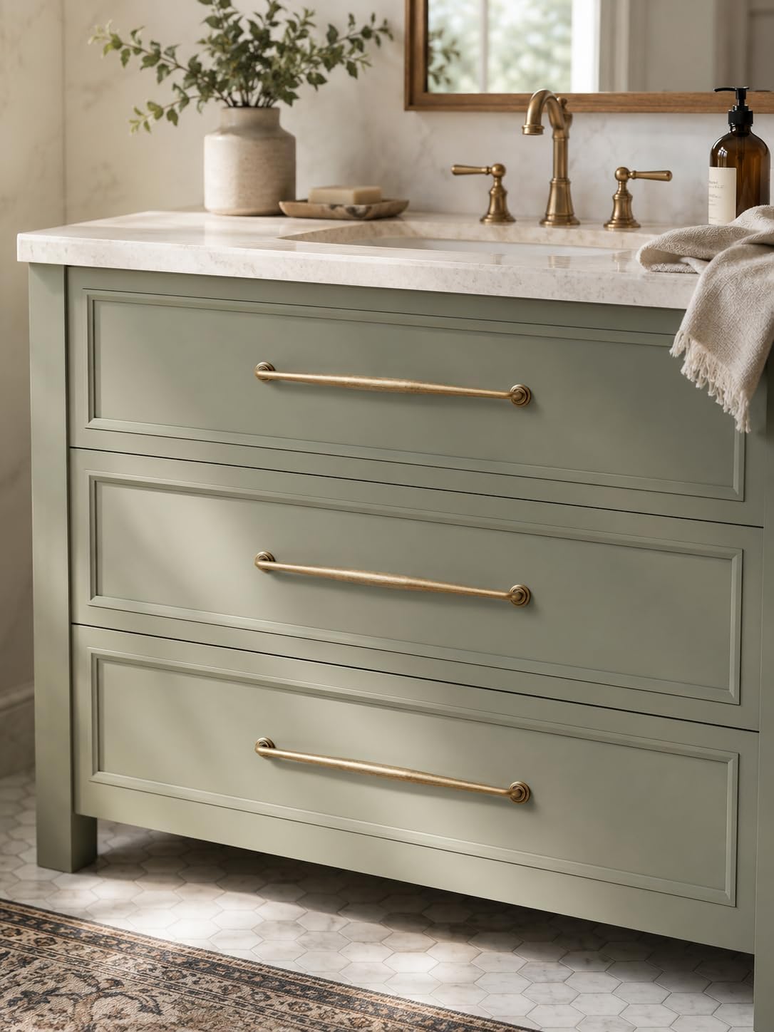 Antique Brass Transitional Cabinet Pulls, 12-5/8 in Hole Centers, 6 Pack Zinc Alloy Handles for Kitchen Drawers Dresser Vanity
