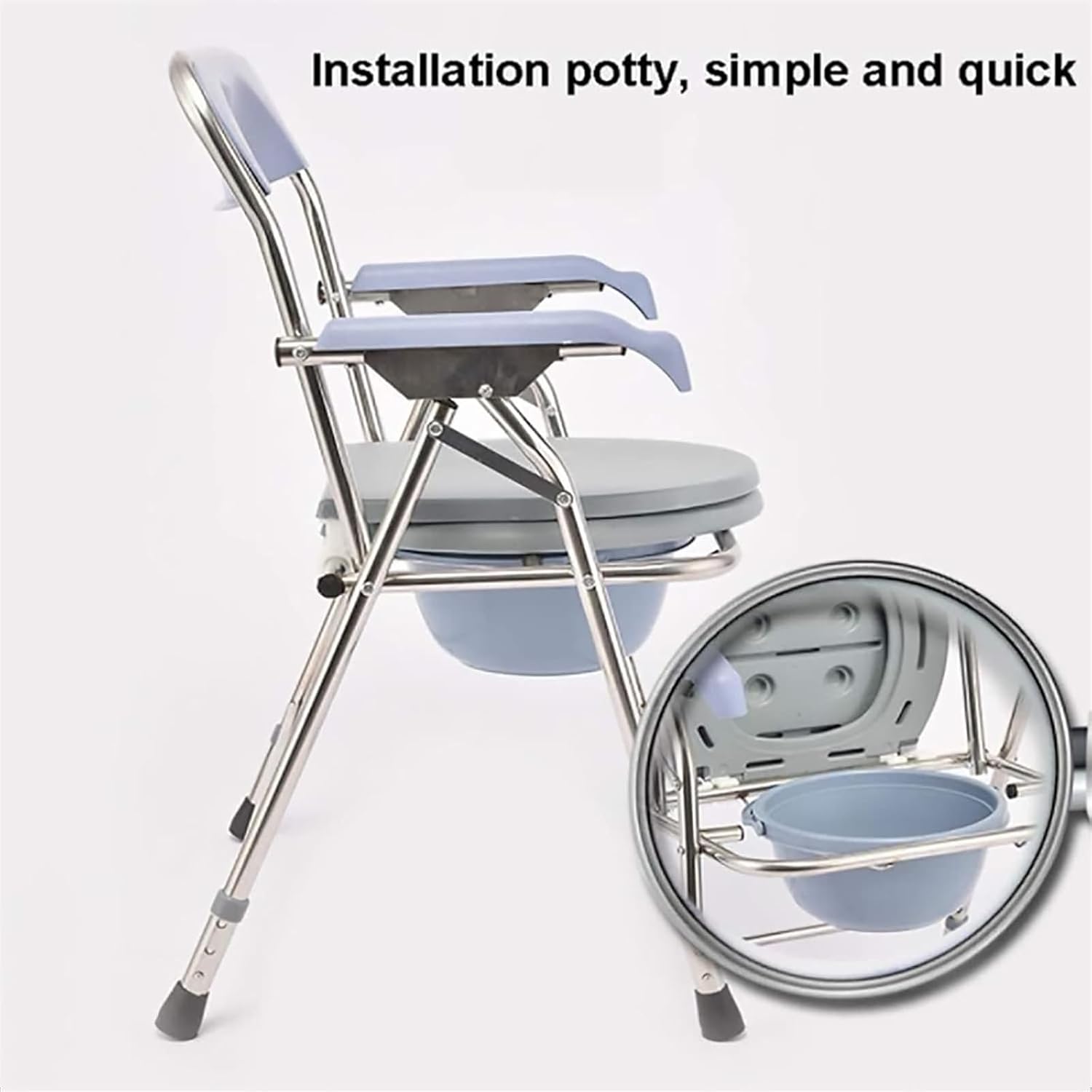 Bedside Commode,Toilet Seat with Handles Potty Chair with Armrests Non-Slip Feet Steel Adjustable Height Foldable Lightweight Toilet Chair