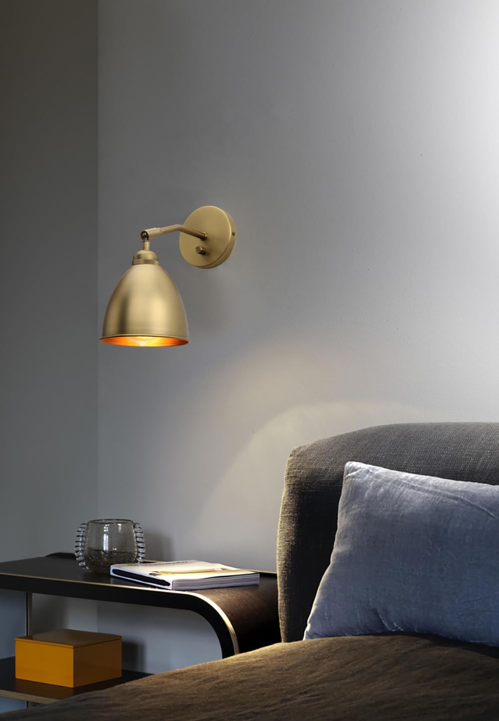 Yosoan Gold Wall Sconce Set of 2, Modern Brass Indoor Light Lights Lighting Fixtures with Metal Shade, Home Decor Wall Mount Swing Arm Lamp for Bedroom Bedside Kitchen Hallway Living