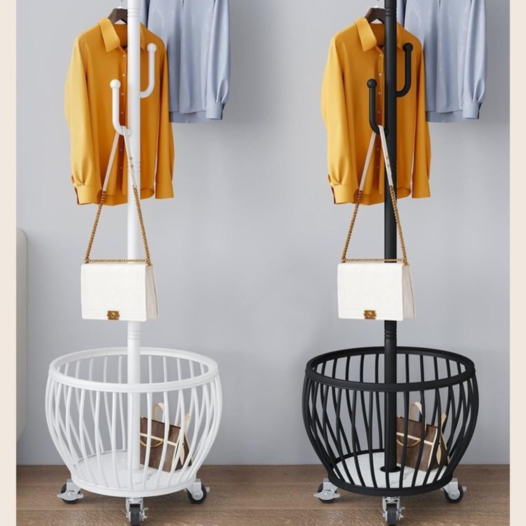 Clothes Rack Gold,Freestanding Coat Rack Modern Rolling Garment Rack with Wheels and Bottom Shelves,for Entryway, Hallway, and Closet Organization Metal Coat Rack (black)
