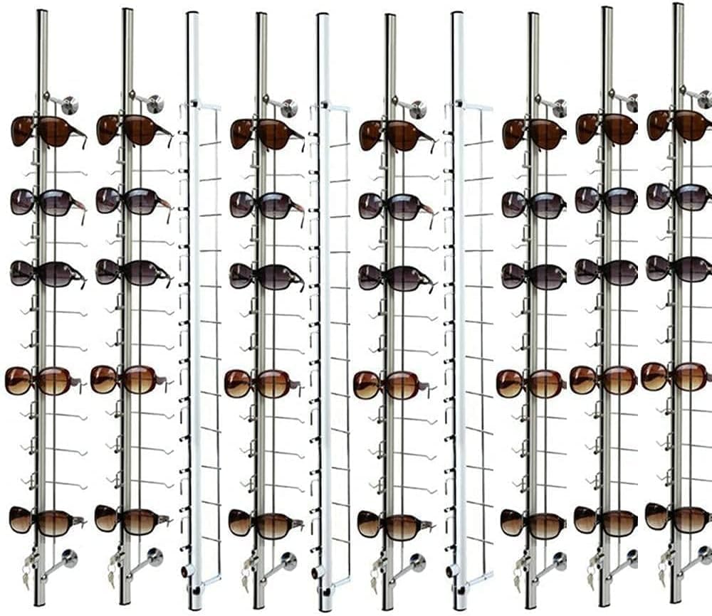 10pcs Retail Display Glasses Sunglasses, Lockable Wall Mount Eyeglass Sunglasses Display Stand Holder Rack with Lock, Multiple Glasses Organizer Eyewear Display Hanging Sunglasse-US stock (10Pcs(43in)-120Pairs(with lock))