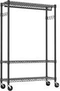 3-Tier High-Strength Rolling Garment Rack Adjustable Wire Shelving Clothing Closet Storage with Hanging Rod Side Hooks Wheels Black 15.7' D x 45.3' W x 75.6' H