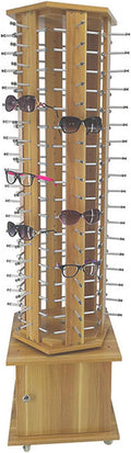 Mobile Floor Standing Rotating Storage Display Stand Organizer,Wooden Retail Sunglass Display Rack 72-108 Pairs Eyewear Holder,108 Pairs Wood Grain