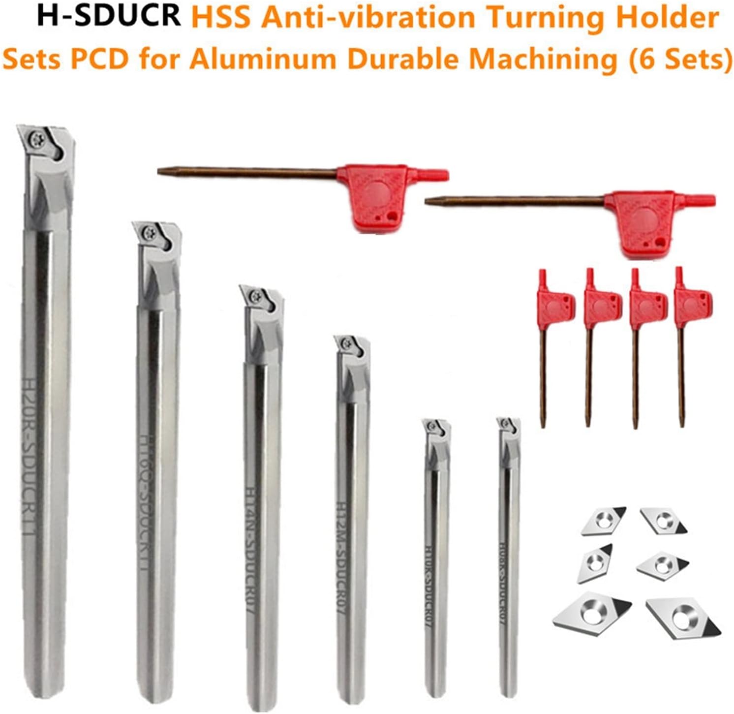 6 Sets Anti-vibration Boring Bar Set CNC Lathe Turning Tool H08 H10 H12 H14 H16 H20 With Inserts(PCD for AL Durable)