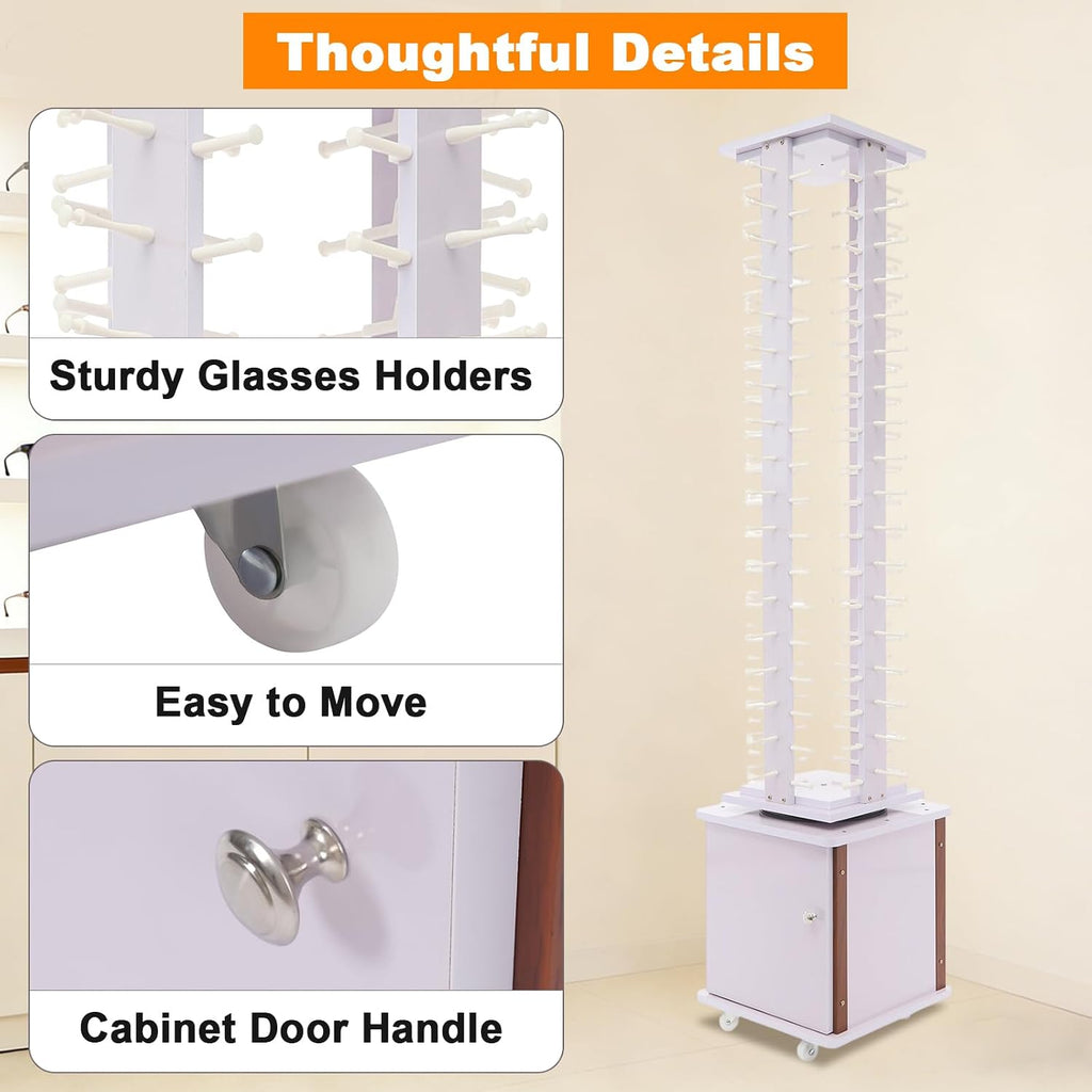 360° Rotating Wooden Sunglasses Display Stand, Holds 72 Pairs, Sleek Retail Organizer for Eyewear, Ideal for Store Showcases and Commercial Use