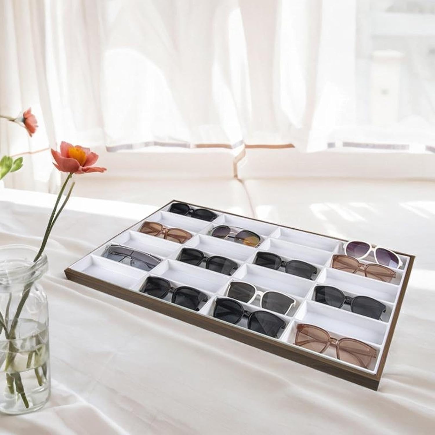 harayaa Glasses Display Tray Eyewear Storage Case Large Capacity Portable Stackable Eyeglasses Organizer Box Jewelry Holder for Ring