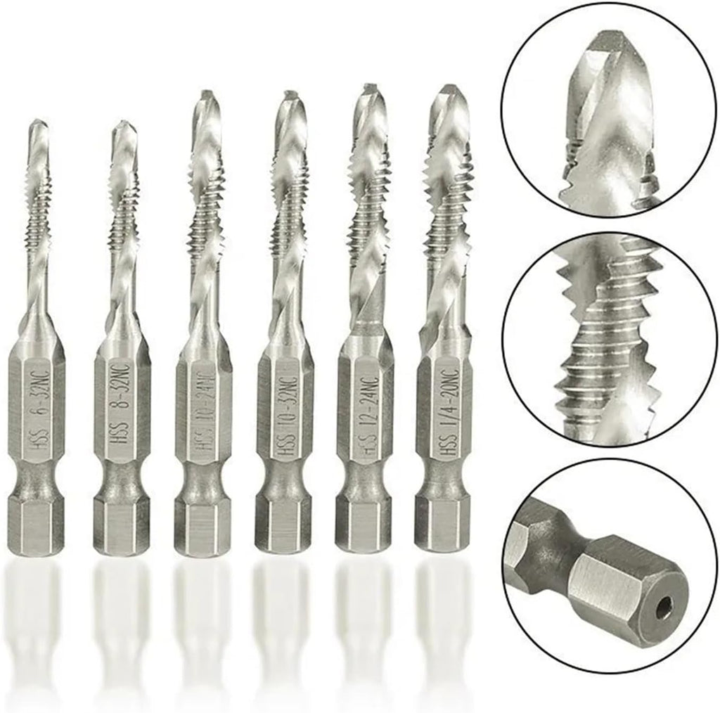 1/2 Concrete Drill bit, Drill Tap Bits HSS Bit Set, Hex Shank Taps Composite Machine 6-32 8-32 10-24 10-32 12-24 1/4-20 Screw Spiral Point Thread Tools(5pcs)