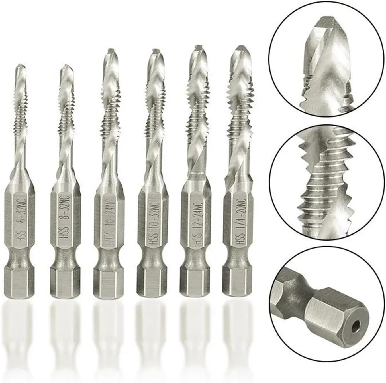 1/2 Concrete Drill bit, Drill Tap Bits HSS Bit Set, Hex Shank Taps Composite Machine 6-32 8-32 10-24 10-32 12-24 1/4-20 Screw Spiral Point Thread Tools(5pcs)
