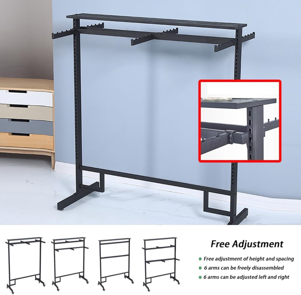 Freestanding Metal Garment Rack, Retail Clothing Rack with Wheels, 6 Way Heavy Duty Clothes Rack, Commercial Clothes Display Rack for for Hanging Clothes, Coats, Skirts,59in*20 * 59in
