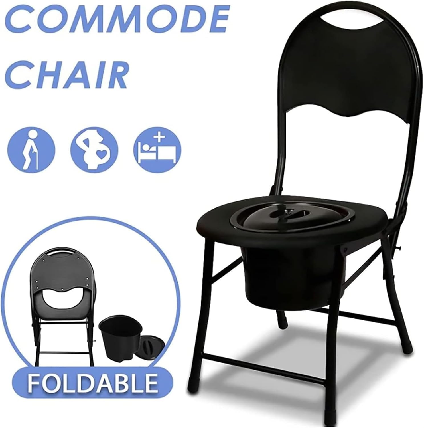 Bedside Commode,Toilet Seat with Handles Toilet Chair with Adjustable backrest Padded armrests Non-Slip feet Chromed Steel Folding for Elderly or Disabled