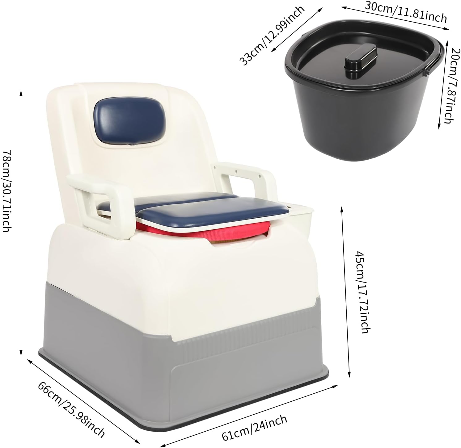 Bedside Commode Chair & Safety Toilet Seat – Heavy-Duty Portable Commode with Odor-Proof Lid & Non-Slip Armrests – Elderly, Pregnant Women, Mobility Impaired Home Care (Blue)