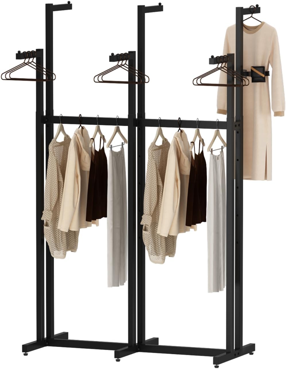 Black Clothes Rack with 6 Straight Arms, Metal Clothing Rack for Hanging Clothes, Freestanding Garment Rack Heavy Duty, 46' to 63' Adjustable Height Retail Clothing Rack for Boutiques Display