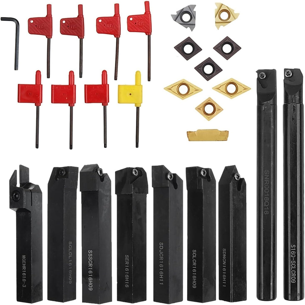 YFCDZVBH 9pcs Lathe Boring Bar Turning Tool Holder Set with Carbide Inserts CNC 16mm Shank Cutting Tool Holder