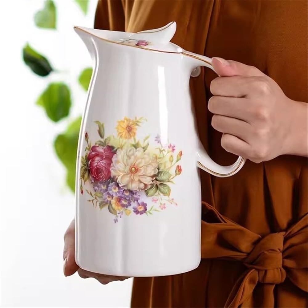 Pitcher 1.5L / 2L Ceramic Water Pitchers Cold Kettle With Handle Large Capacity Household Serveware & Beverage Jug Hot/Cold Water Carafe(Medium)
