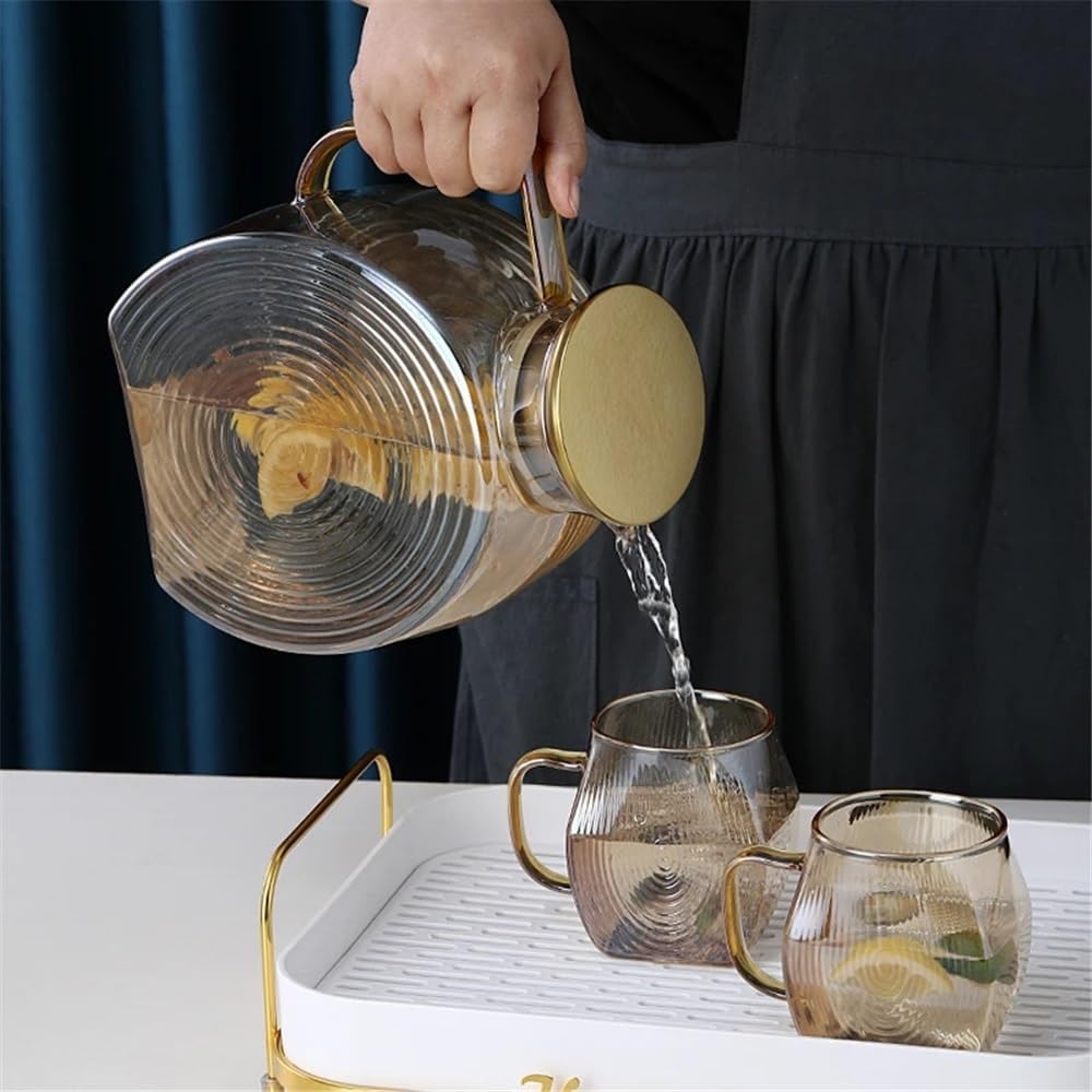 Beverage Serveware 2500ml Large Refrigerator Water Jug With Lid Heat Resistant Water Bottles Glass Pitcher For Hot/Cold Water Water Carafe