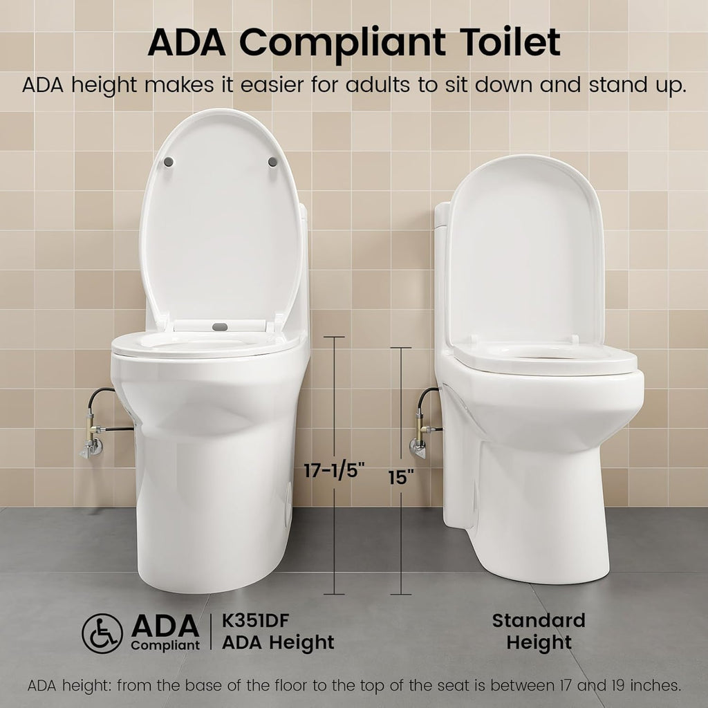 SOTOMO K-0351DF Elongated One Piece Toilet, ADA Comfort Seat Height 17.2', Dual Flush 1.1/1.6 GPF Compact Toilet, Soft-Close Seat, 12' Rough-In, MAP 1000g for Bathrooms, Modern White Skirted Toilet