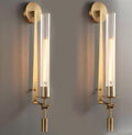 LIGHTLAND Gold Wall Sconces Set of 2, 28 Inch Modern Metal Glass Wall Light Fixture, Wall Lamp for Living Room Bedroom Hallway