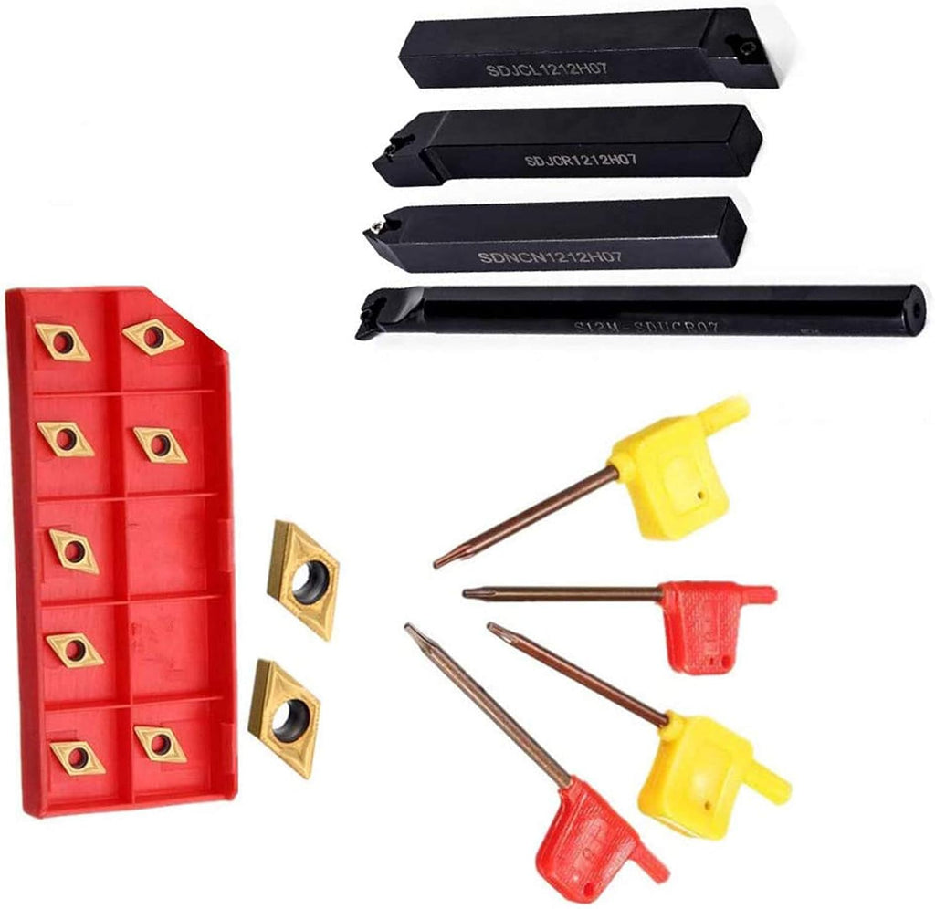 Chisels, 4Pcs Boring Bars + 10Pcs/Box Carbide Inserts + 4Pcs Wrench Lathe CNC Turning Tools Lathe Threading Turning Tool Set