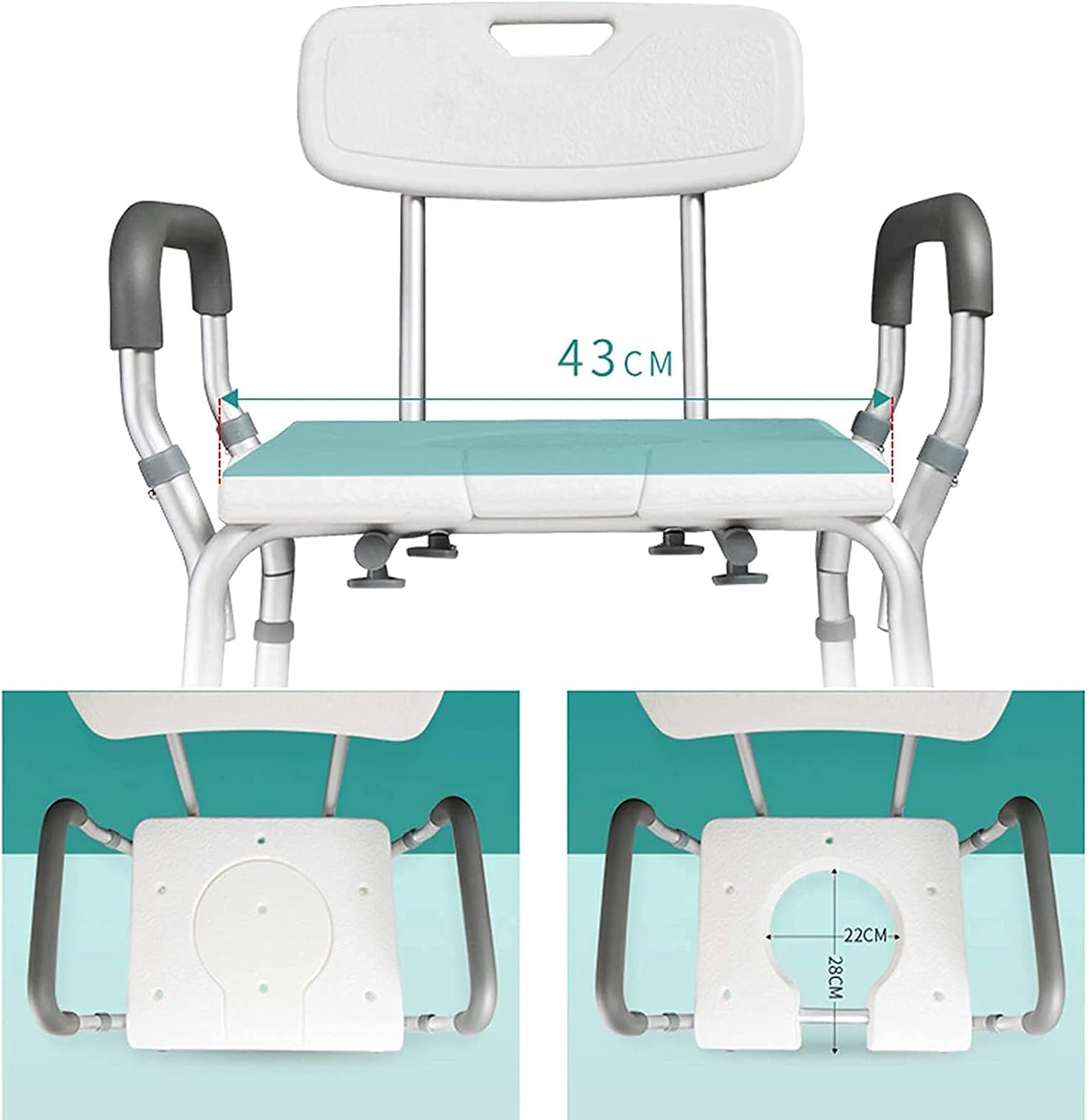 Shower Chair,U-Shaped,Elderly,Heavy Duty,Height Adjustable Commode Seat,for Seniors Disabled Shower Auxiliary,with Arms and Back Bathroom Chair Toilet Seat Elevators Non-Slip (White a)