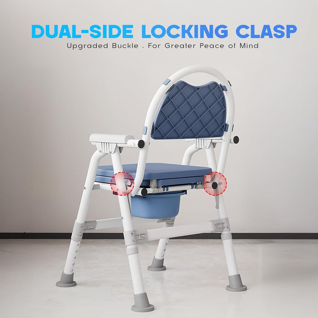 4 in 1 Folding Bedside Commode Chair for Elderly with Arms and Back,Adjustable Height Raised Toilet Seat with Handles,Adults Potty Chair for Seniors,Disabled,Pregnant Holds Up to 330 lbs (ABS Seat)