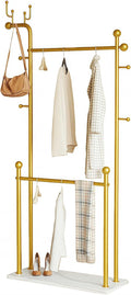 Gold clothing rack marble base,Heavy Duty Clothes Rack for Hanging Clothes,Double Rail Garment Rack with Hooks for Home Retail Boutique (gold)