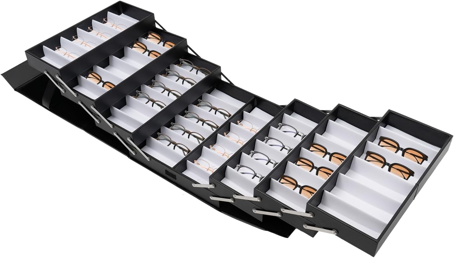 48 Slots Eyeglasses Storage Case, Portable Sunglasses Display Case Black Luxury Glasses Organizer Storage Heavy Duty Optical Frame Display Glasses Case Eyewear Storage Organizer Collector with Drawer
