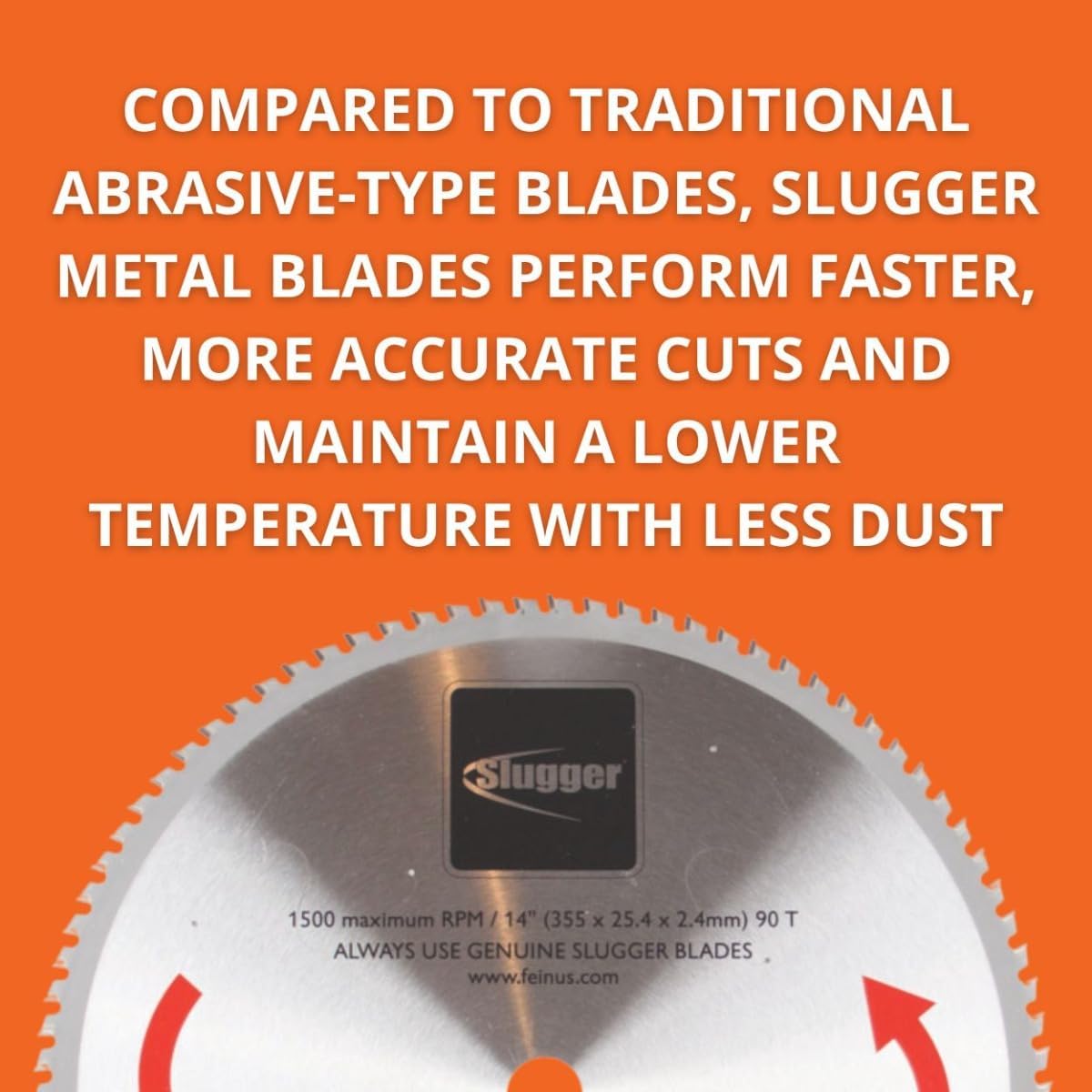 Slugger by Fein Thin Steel Cutting Saw Blade - Fast and Accurate Cuts up to 1/4' in Aluminum, Stainless Steel & Mild Metals, 14' Diameter, 90 Teeth - 63502014630