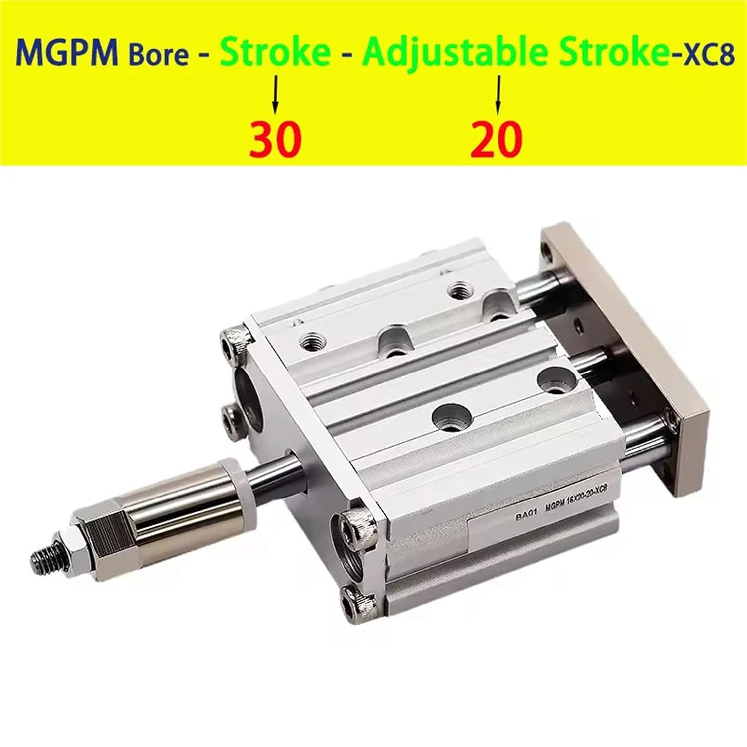 Pneumatic Cylinder Adjustable Stroke Type Three Bar Three-axis with Magnet MGPM12/16/20/25/32/40/50 Stroke 20-200mm(Stroke 30-20mm,Bore 12mm)