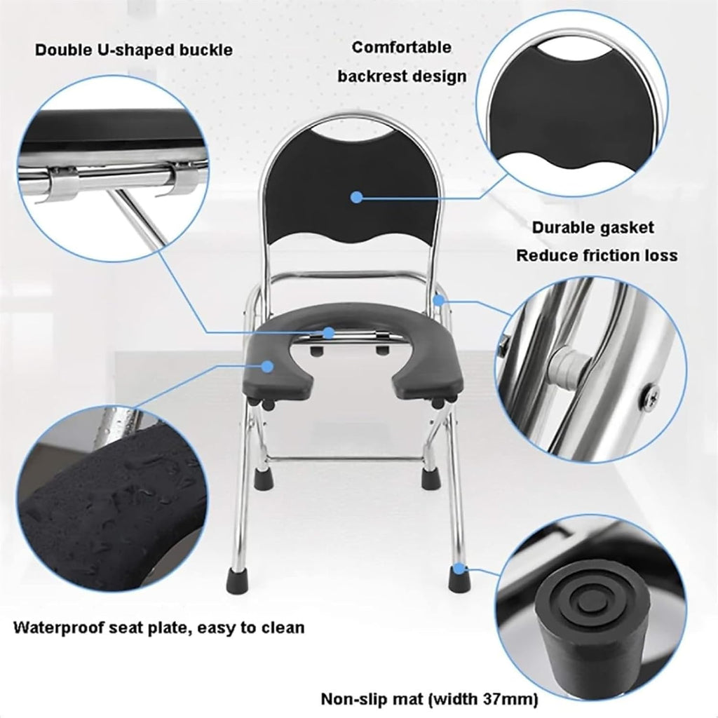 Bedside Commode,Toilet Seat with Handles Chair with Toilet Handicapped Folding armrests Ergonomic seat Non-Slip feet Perforated Folding Portable Toilet Chair