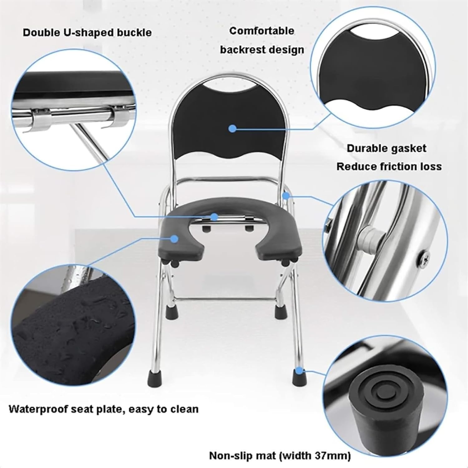 Bedside Commode,Toilet Seat with Handles Chair with Toilet Handicapped Folding armrests Ergonomic seat Non-Slip feet Perforated Folding Portable Toilet Chair