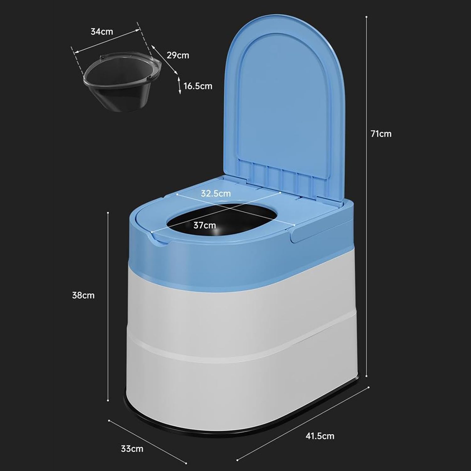 Raised Toilet Seat with Handles Up to 500 Lbs, Elevated Handicap Toilet Seat Riser for Seniors Waterproof, Non Slip, Stand Alone Toilet Safety Frame, Fit Any Toilet, Blue