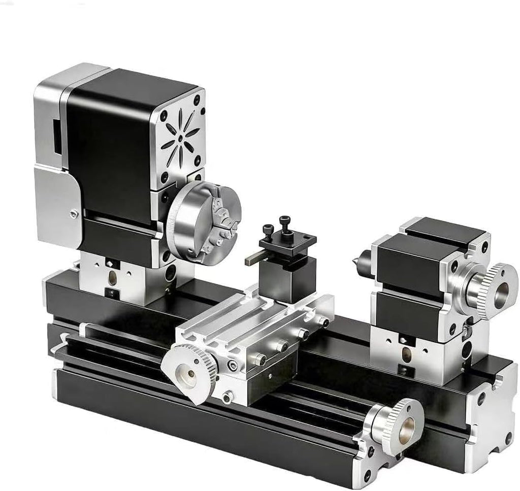 ZHRUI Electroplated all Metal Mini Miniature Didactical Metal Lathe 50mm Center 36W 20000RPM for Processing Aluminum,Wood, Plastic Materials (Heighten Style)