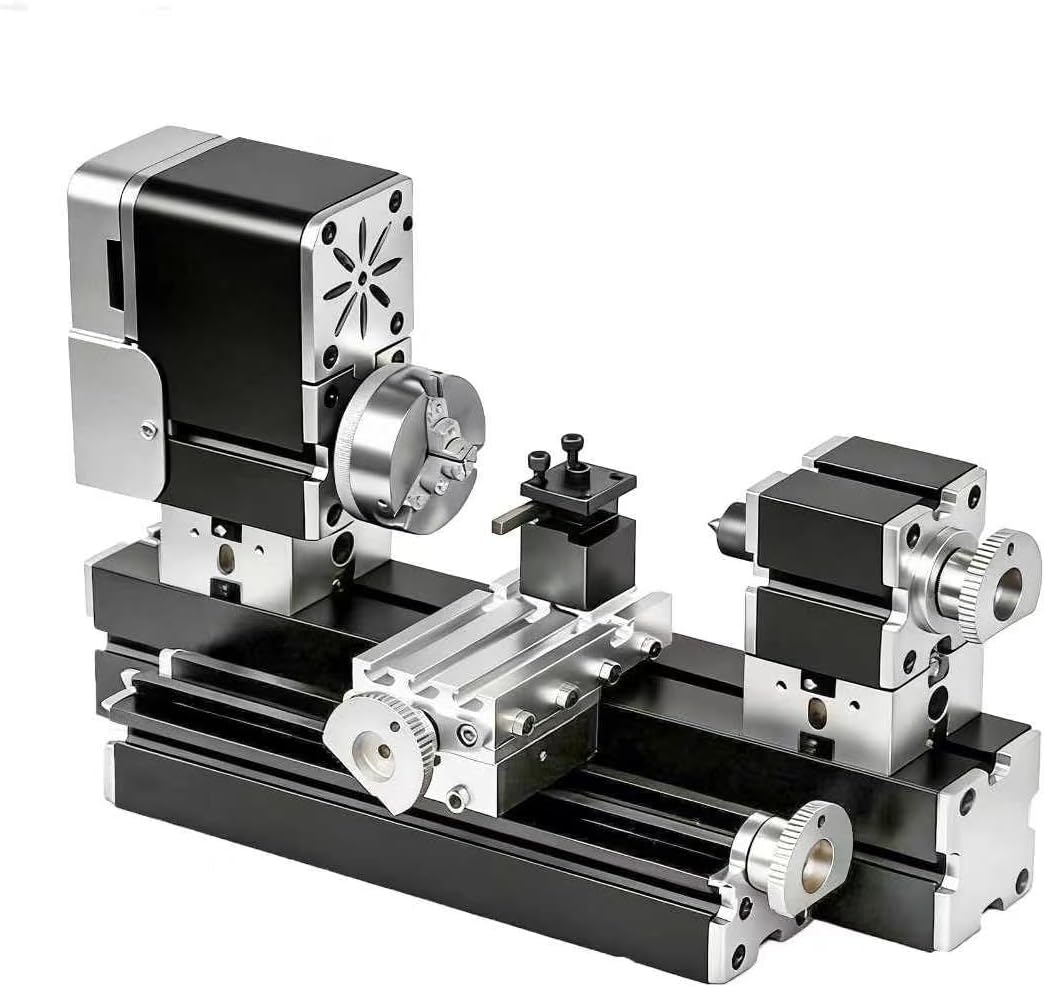 ZHRUI Electroplated all Metal Mini Miniature Didactical Metal Lathe 50mm Center 36W 20000RPM for Processing Aluminum,Wood, Plastic Materials (Heighten Style)