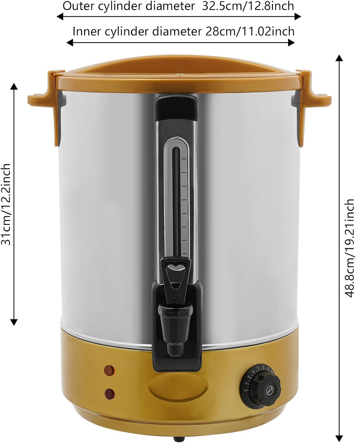 100-Cup Commercial Grade Stainless Steel Percolate Coffee Maker Hot Water Urn for Catering, Hot Water Dispenser 5 Gallons, Large Capacity Heated Beverage Dispenser for Party, Event, Camping, 19L, Gold