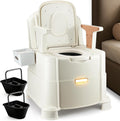 Bedside Commode, 500lbs Heavy Duty & Upgraded Commode Toilet Potty Chair, Portable Camping Toilet, Detachable Armrests, Automatic LED Light, 2-Level Height, 3 Rolls of Commode Liners 【Brown】