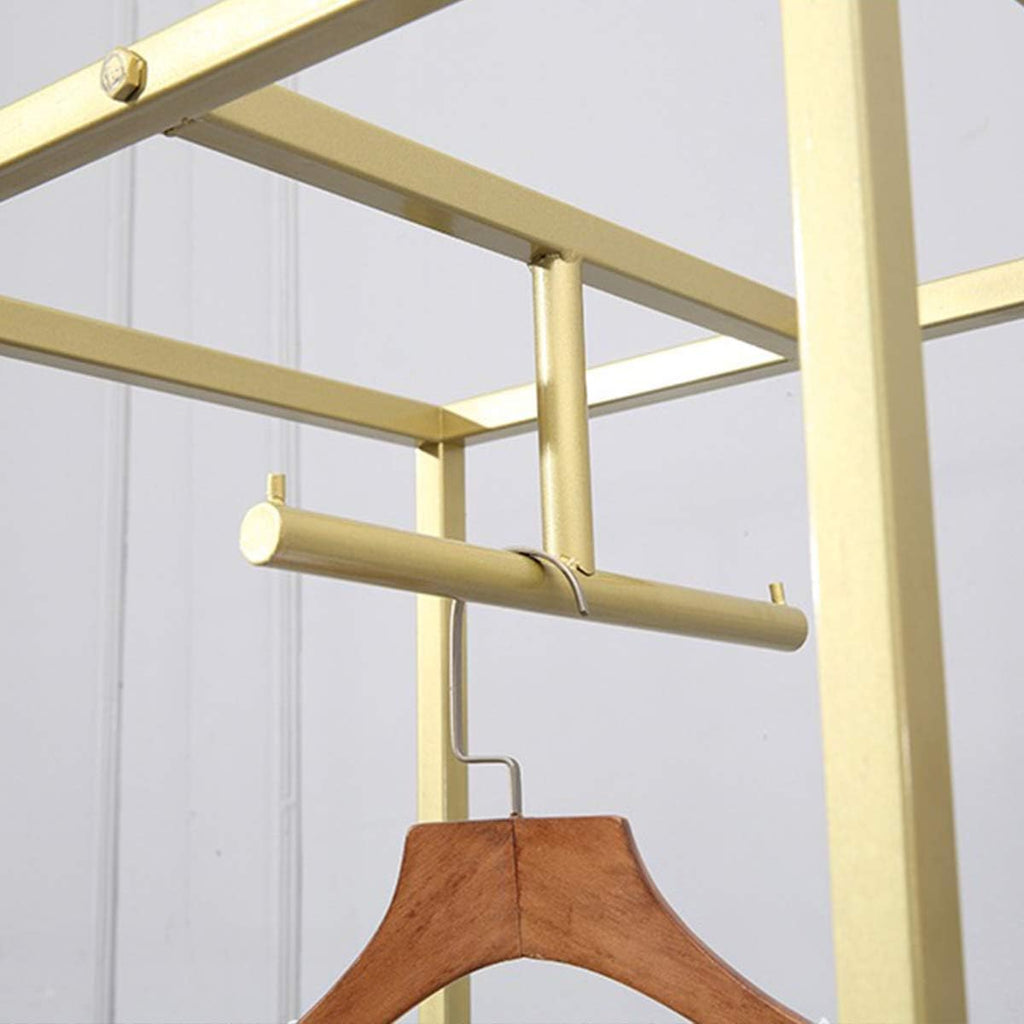 Modern Clothes Retail Heavy Duty Garment Racks,Metal Clothing Store Hanger Storage Shelves,Floor-Standing Display Rack (Gold Square Tube, 71' H)