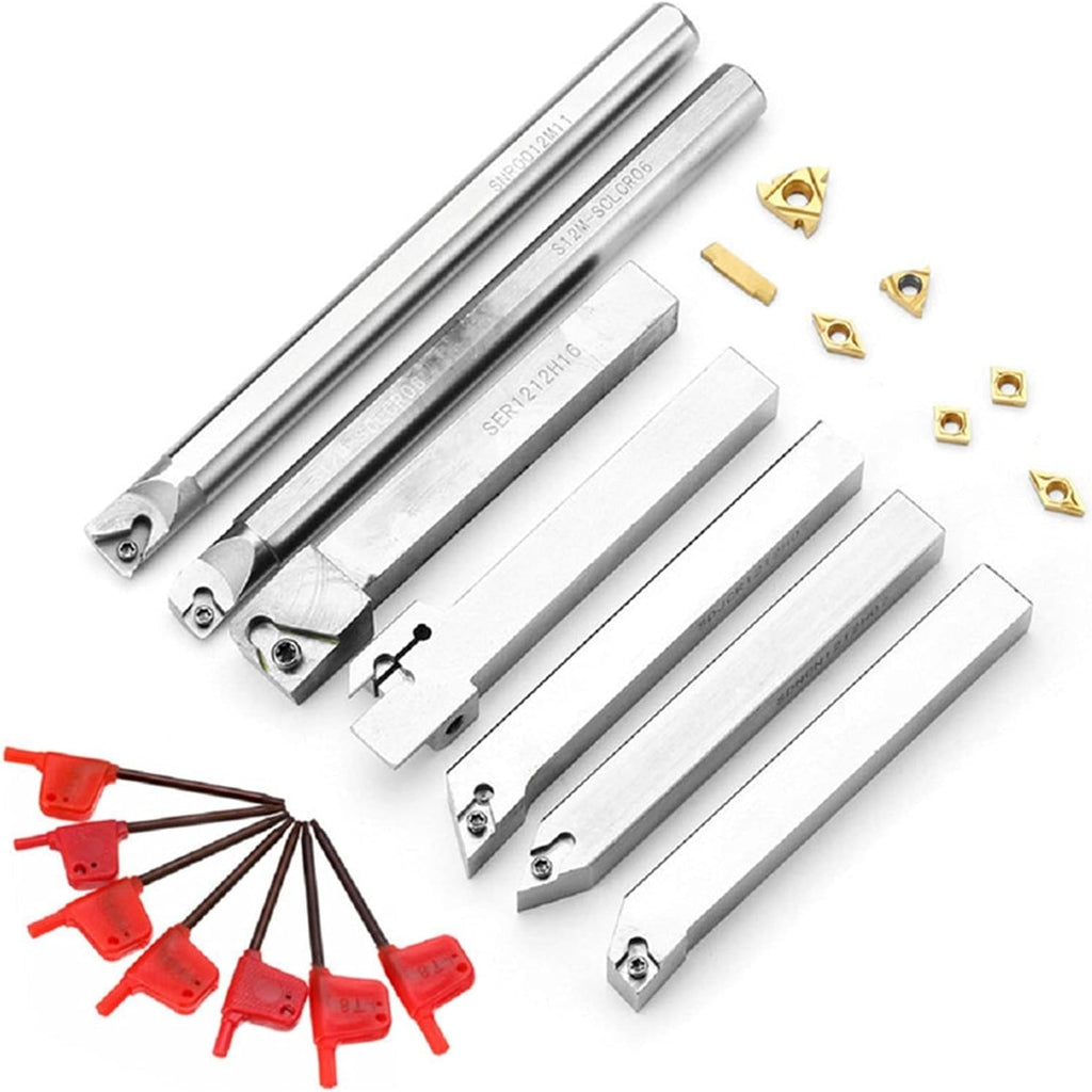 YFCDZVBH 50HRC 21pcs 12mm Turning Tool Holder Lathe Boring Bar + Carbide Insert + Wrench Set