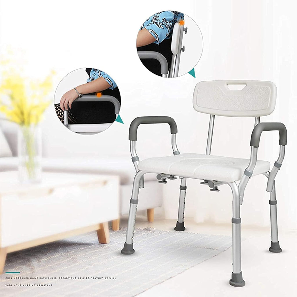 Shower Chair,U-Shaped,Elderly,Heavy Duty,Height Adjustable Commode Seat,for Seniors Disabled Shower Auxiliary,with Arms and Back Bathroom Chair Toilet Seat Elevators Non-Slip (White a)
