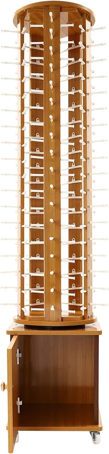 90 Pairs Sunglasses Rack Floor Standing Rotating Glasses Display Stand 5-Sided Wood Eyeglasses Holder with Wheels and Storage Cabinet Mobile Commercial Eyewear Organizer (Light Brown)