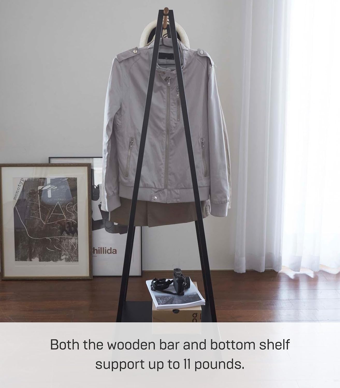 YAMAZAKI Home Tower Freestanding Coat Hanger Clothes Rack With Shelf, 55' - Steel