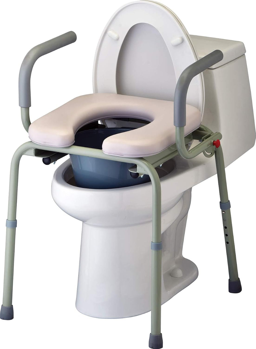 NOVA Medical Products Drop Arm Commode with Padded Seat and Back, Drop Down Arms for Easy Transfer, Stand Alone Bed Side Commode and Over The Toilet Commode, Comes with Bucket, Lid and Slash Guard Gray 1 Count