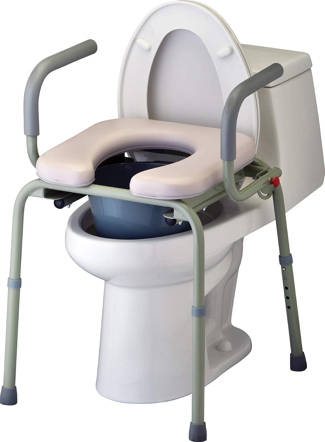 NOVA Medical Products Drop Arm Commode with Padded Seat and Back, Drop Down Arms for Easy Transfer, Stand Alone Bed Side Commode and Over The Toilet Commode, Comes with Bucket, Lid and Slash Guard Gray 1 Count