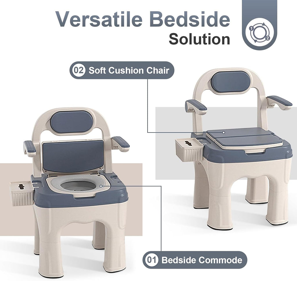 Adjustable Bedside Commode Chair for Seniors and Disabilities Ultra Wide Seat Up to 660 Lbs Capacity Height Adjustable Toilet Chair for Elderly and Disabled Blue Upgrade